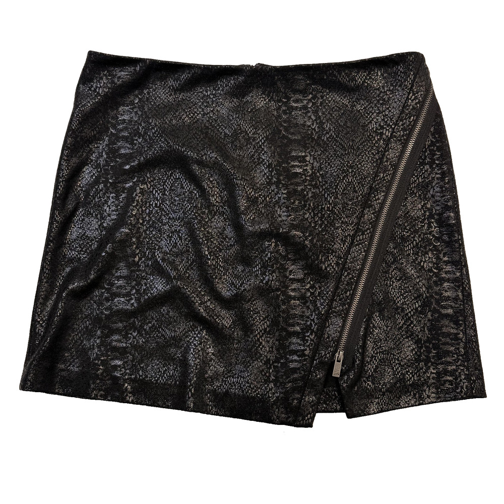 Two By Vince Camuto Skirt Womens Medium Black Snake Print Wrap Zip Mini Knit